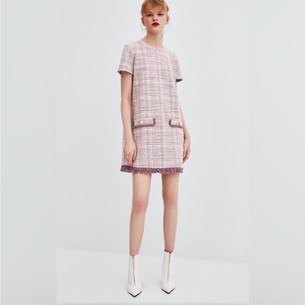 ZARA TWEED DRESS SIZE S WITH PEARL EMBELLISHMENTS - Picture 2 of 14